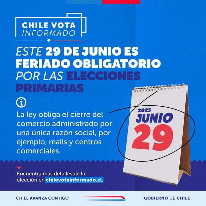 Este domingo es feriado legal por las Elecciones Primarias Presidenciales - Gobierno de Chile