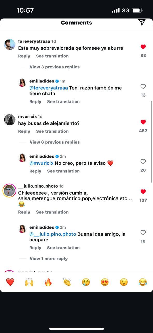 Emilia Dides expuso a sus haters en Instagram