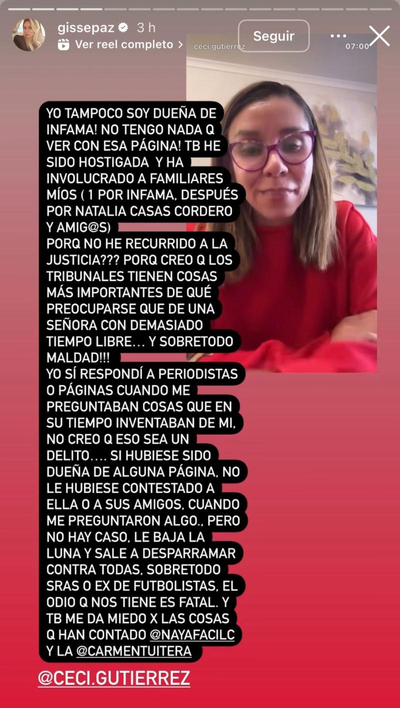 El descargo de Gissella Gallardo por estar vínculada a la página Infama - Captura