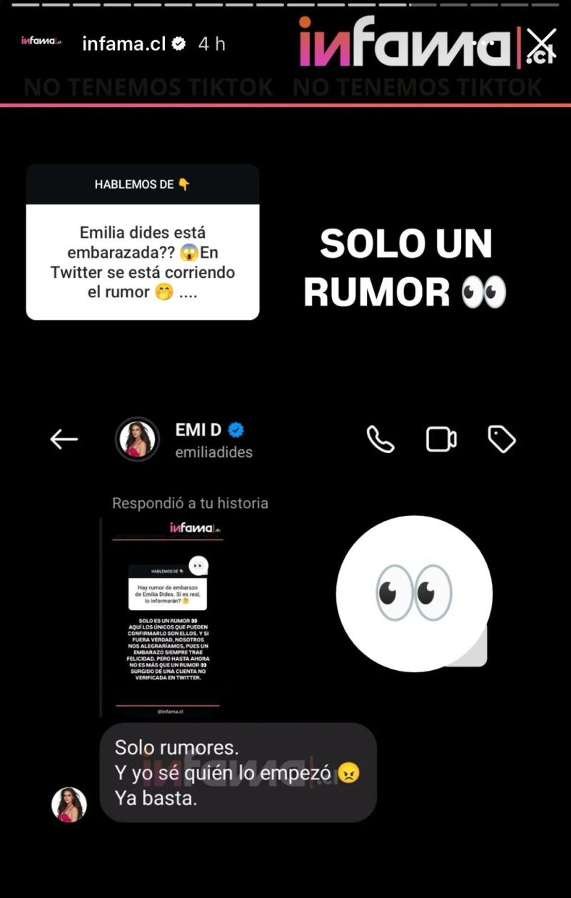 Emilia Dides reaccionó a los rumores de embarazo - Captura Infama