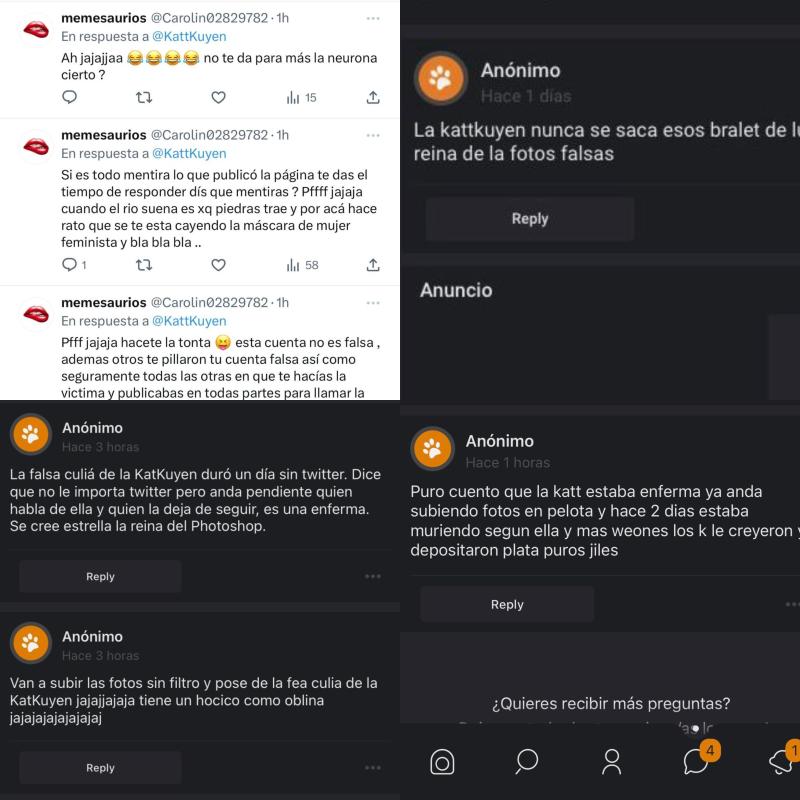 Algunas de las pruebas que Katerin Salas guarda del acoso de Natalia Casas-Cordero - Cedidas