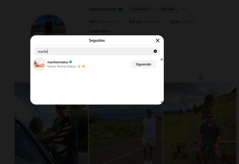 Camilo Huerta todavía sigue a Marité Matus en Instagram - Captura