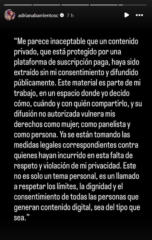 Descargo de Adriana Barrientos tras filtración de contenido - Instagram