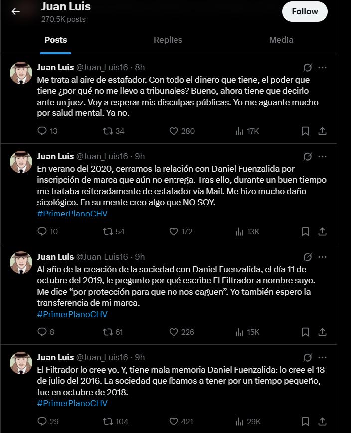 Dueño de El FIltrador le responde a Daniel Fuenzalida - Twitter