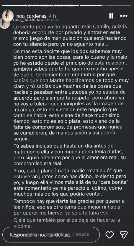 Instagram Noa Cárdenas, amiga de Marité Matus