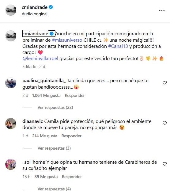 Comentarios que dejaron en las redes sociales de Camila Andrade - Instagram