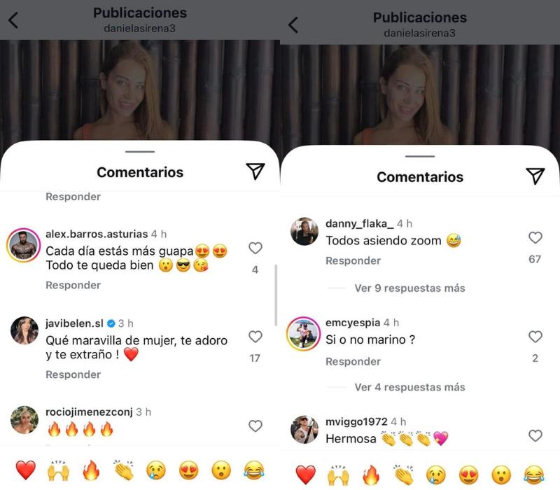 Comentarios a Daniela Requena en redes sociales.