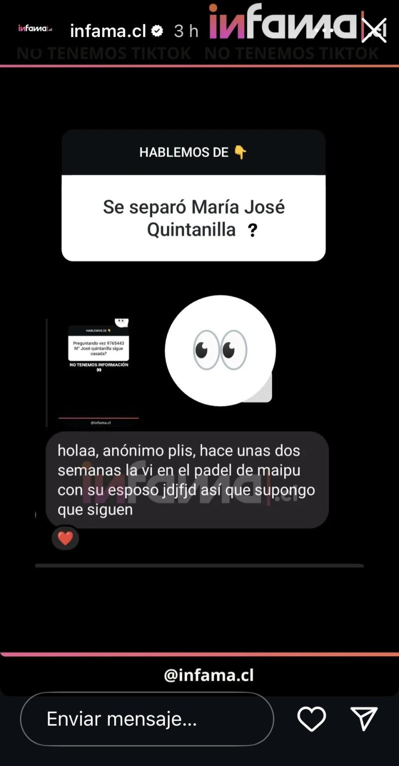 Capturas del portal Infama hablando de María José Quintanilla - Instagram