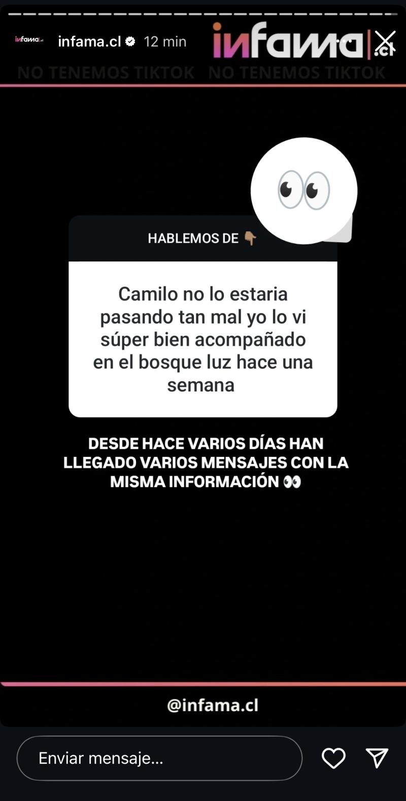 Usuarios habrían visto a Camilo Huerta bien acompañado.