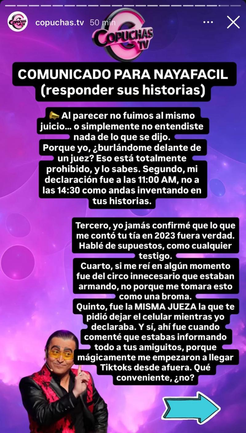 "Comunicado" de Natalia Casas-Cordero - Instagram