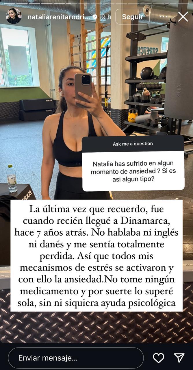 Natalia Rodríguez, "Arenita" en sus historias de Instagram.