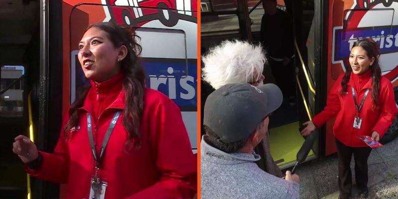 Marcelo Comparini y Federico Sánchez con joven guía de bus Turistik en City Tour