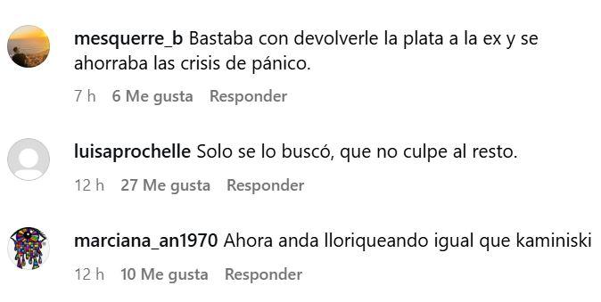 Comentarios en Instagram sobre la noticia