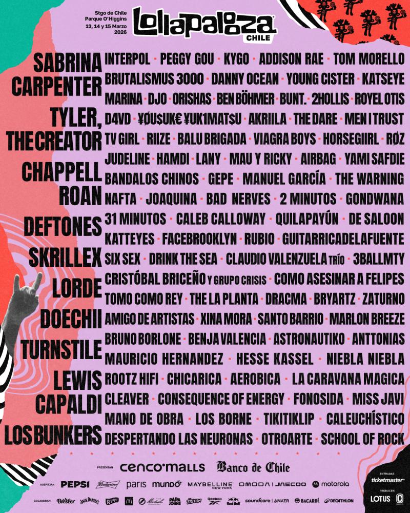 Lollapalooza Chile 2026 Line Up.