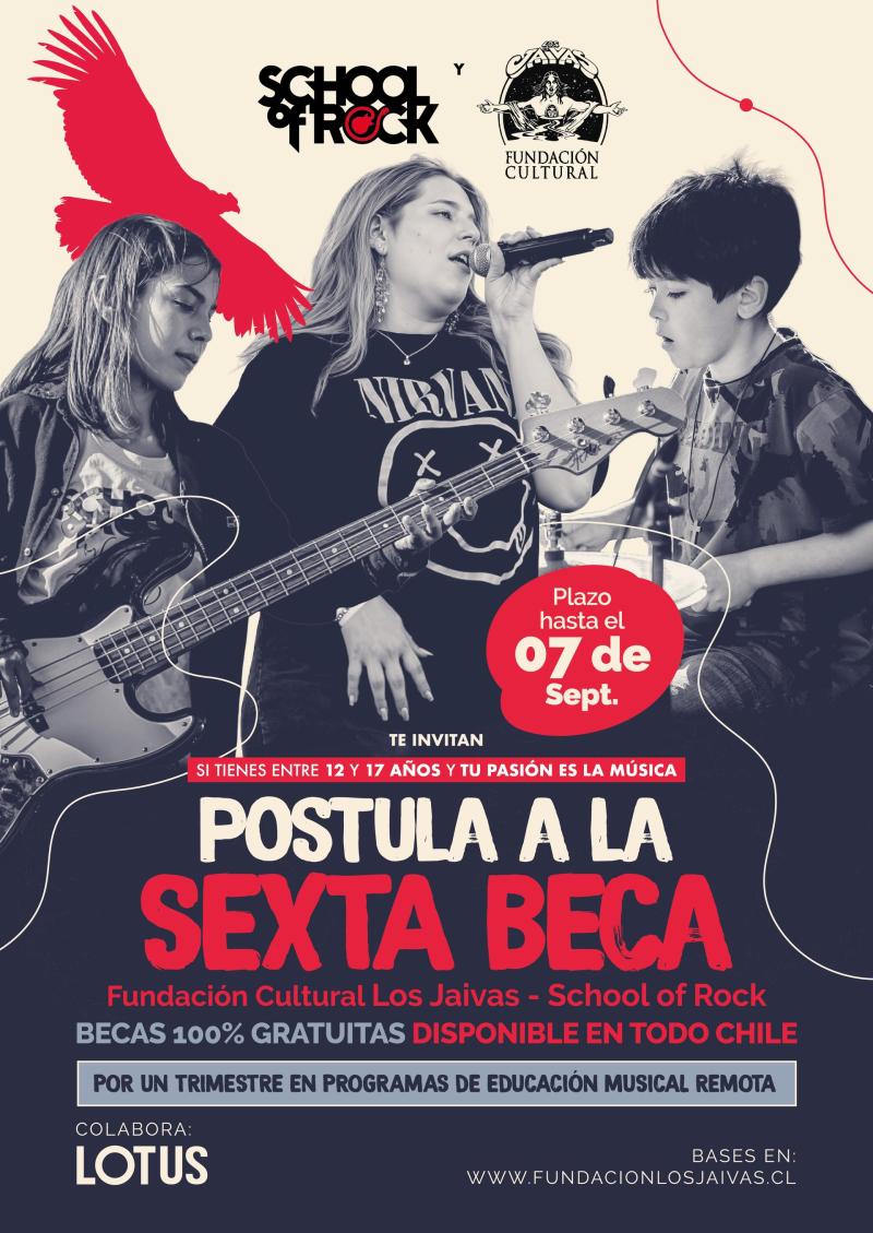 Fundación Cultural Los Jaivas y School of Rock lanzan convocatoria para postular a su sexta beca de educación musical.