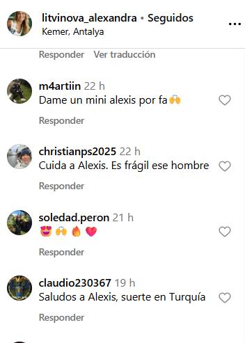 Comentarios en la foto de Alexandra Litvinova, polola de Alexis Sánchez - Instagram