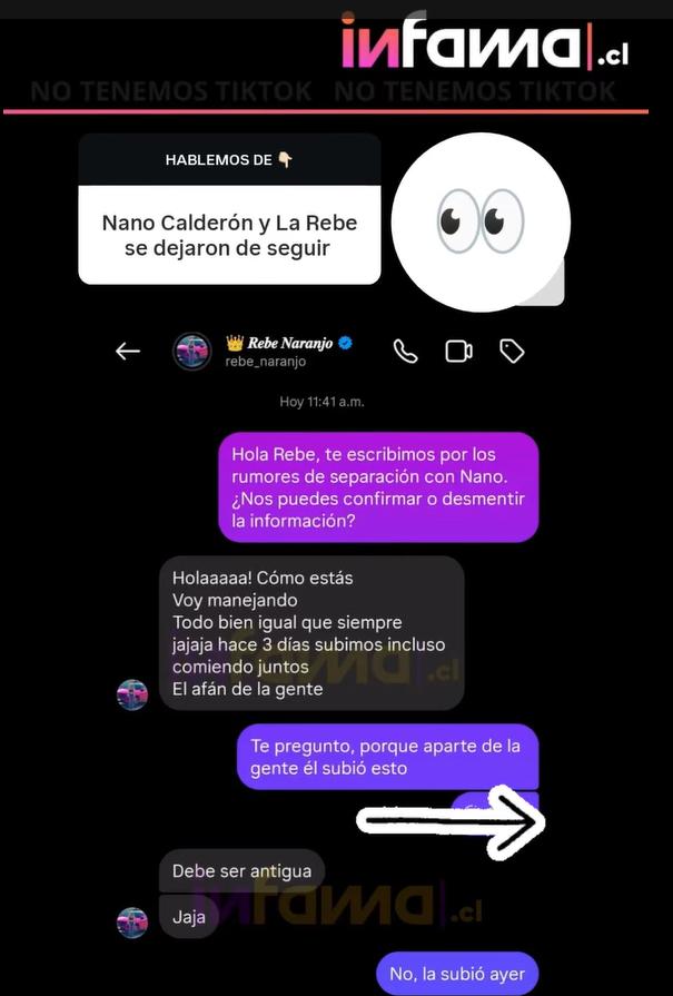 Respuesta de Rebeca Naranjo sobre Nano Calderón | Fuente: Infama