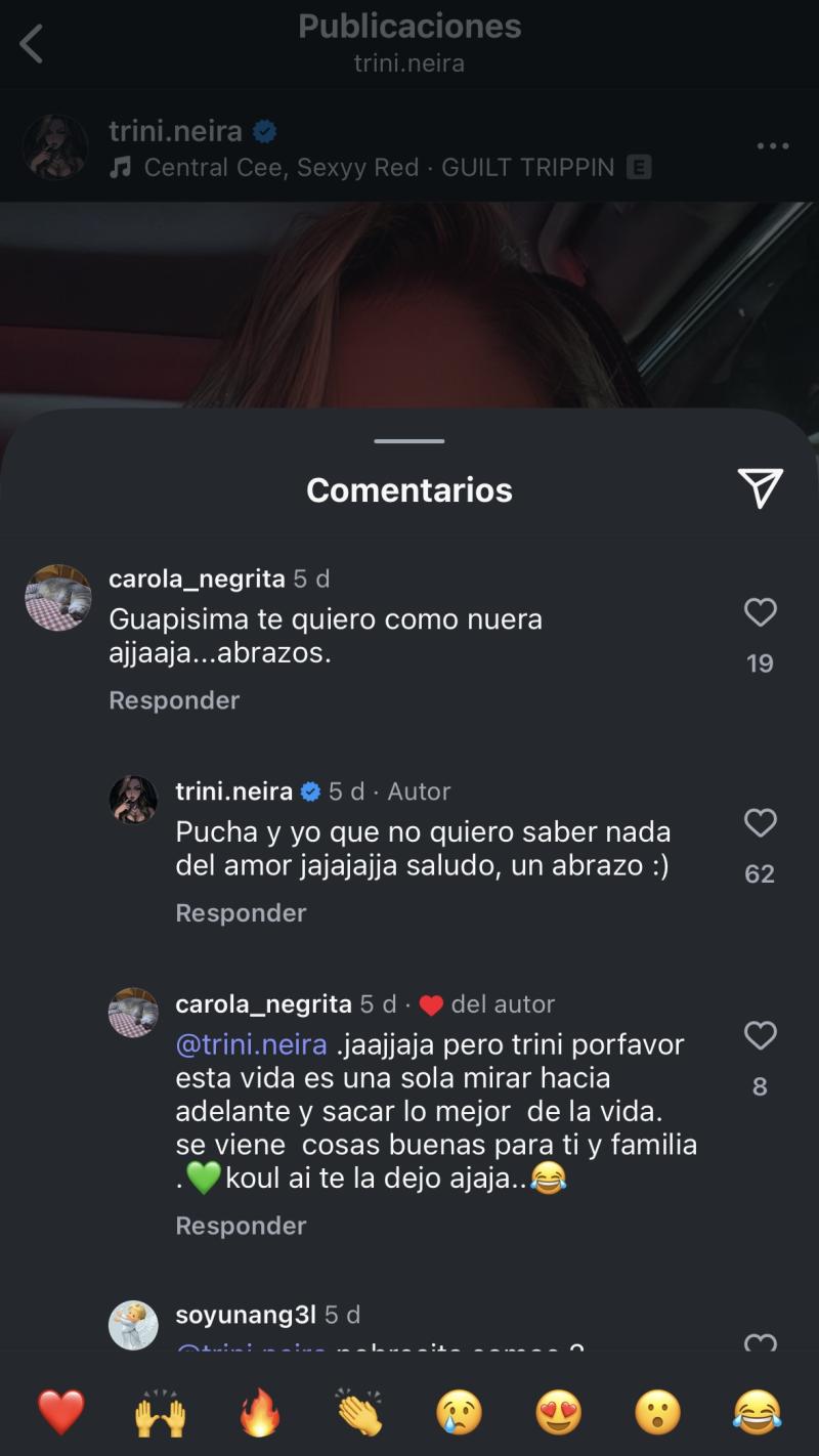 Respuesta de Trini Neira a seguidora.