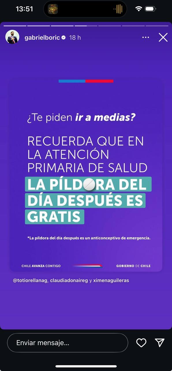 Presidente Boric recuerda gratuidad de la pastilla del día después en medio de polémica de Karol Lucero