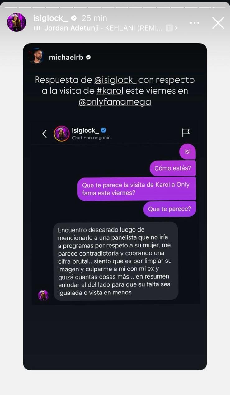 La reacción de DJ Isi Glock ante entrevista de Karol Lucero en programa de farándula - Instagram