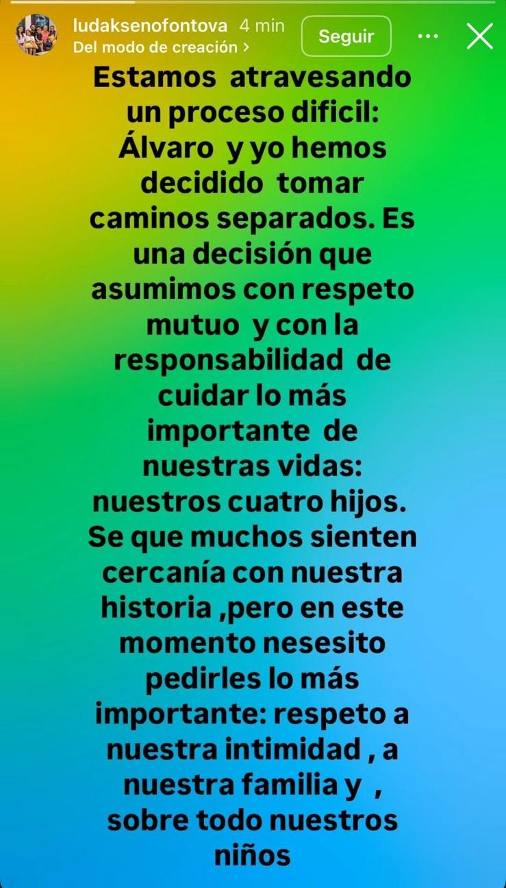 El comunicado de Ludmila Ksenofontova tras separación de Álvaro Ballero - Instagram