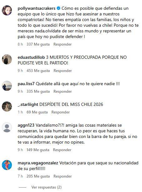 Comentarios contra Cata Vallejos en Instagram
