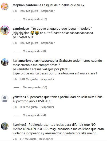 Comentarios en el Instagram de Cata Vallejos