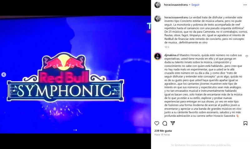 Horacio Saavedra arremete contra show sinfónico de Pablo Chill-e - Instagram