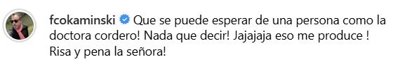 Comentario de Francisco Kaminski | Instagram