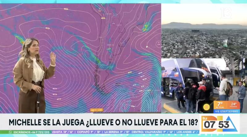 Michelle Adam entrega el informe del tiempo para las Fiestas Patrias.