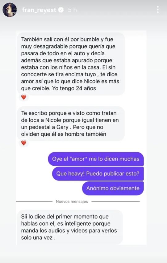 Historia de Fran Reyes sobre Gary Medel | Instagram