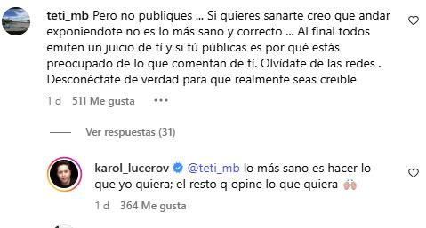 Comentario contra Karol Lucero | Instagram