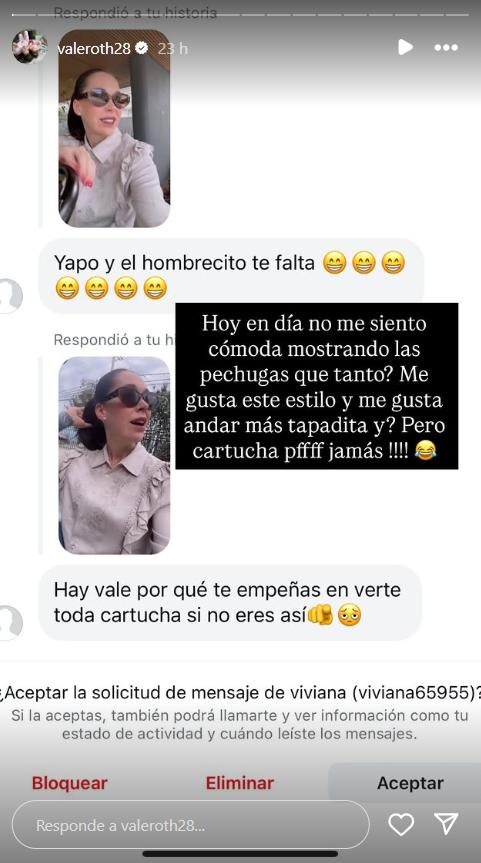 Vale Roth responde a desubicado mensaje - Instagram