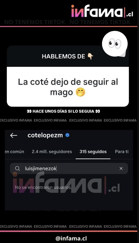 Coté López dejó de seguir a Luis Jiménez | Fuente: Infama