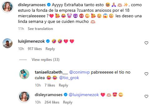 Disley Ramos y comentario de Luis Jiménez | Instagram