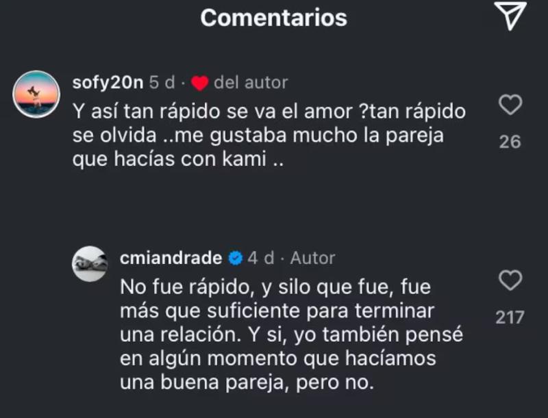 Respuesta de Camila Andrade | Instagram