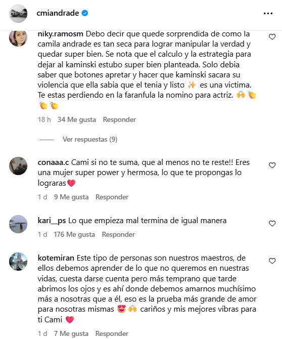 Mira los comentarios en las redes sociales de Camila Andrade - Instagram