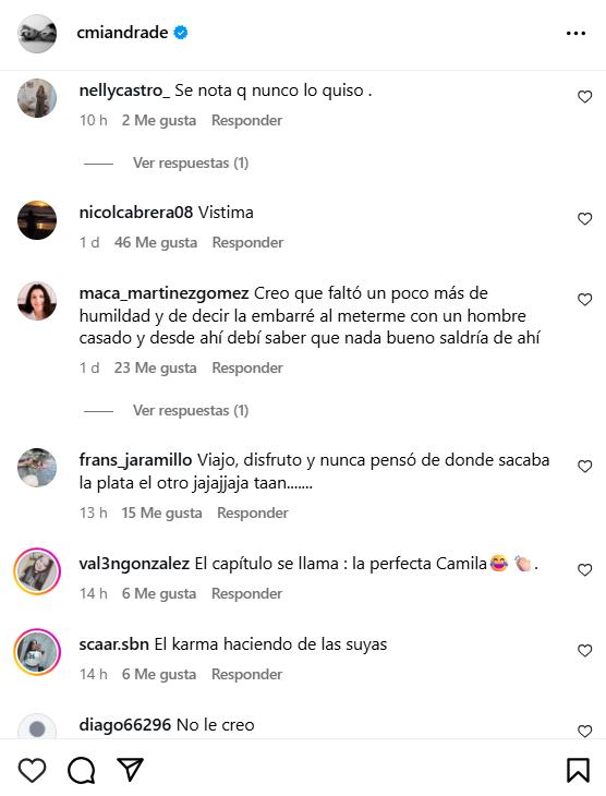 Mira los comentarios en las redes sociales de Camila Andrade - Instagram