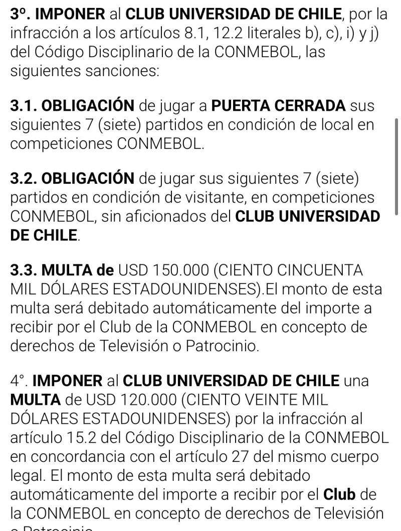 Fallo Conmebol U. de Chile vs Independiente.