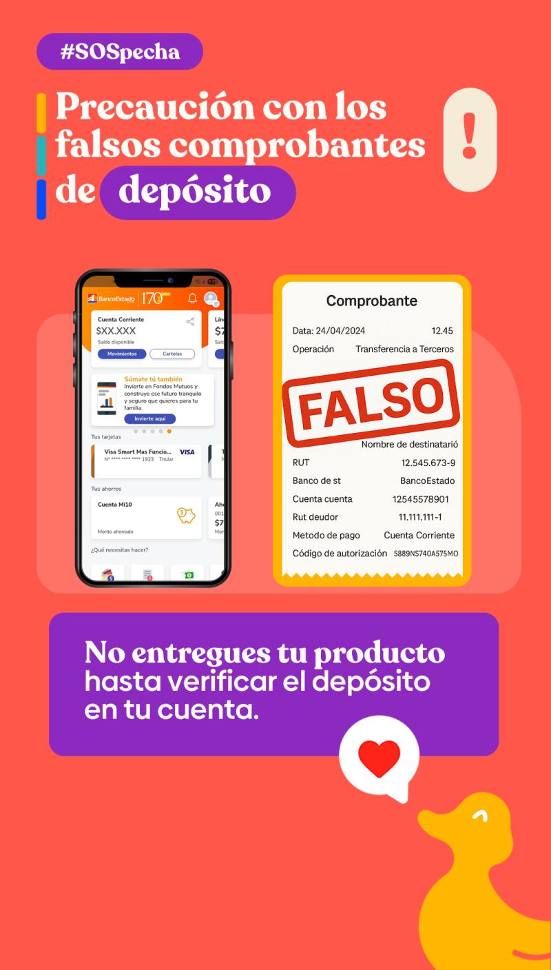 Alerta por estafa de comprobantes de transferencia falsos - Banco Estado