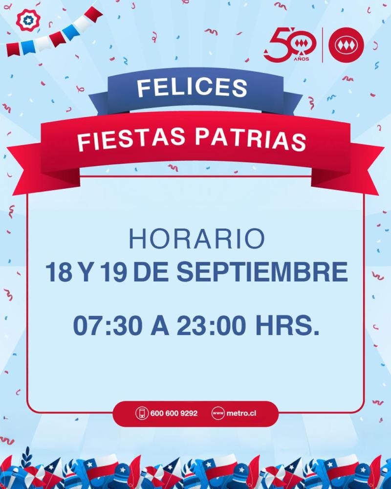 Así funcionará el Metro el 18 y 19 de septiembre - Metro