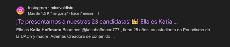 Información de Katia Hoffmann, la finalista del Miss Valdivia 2025