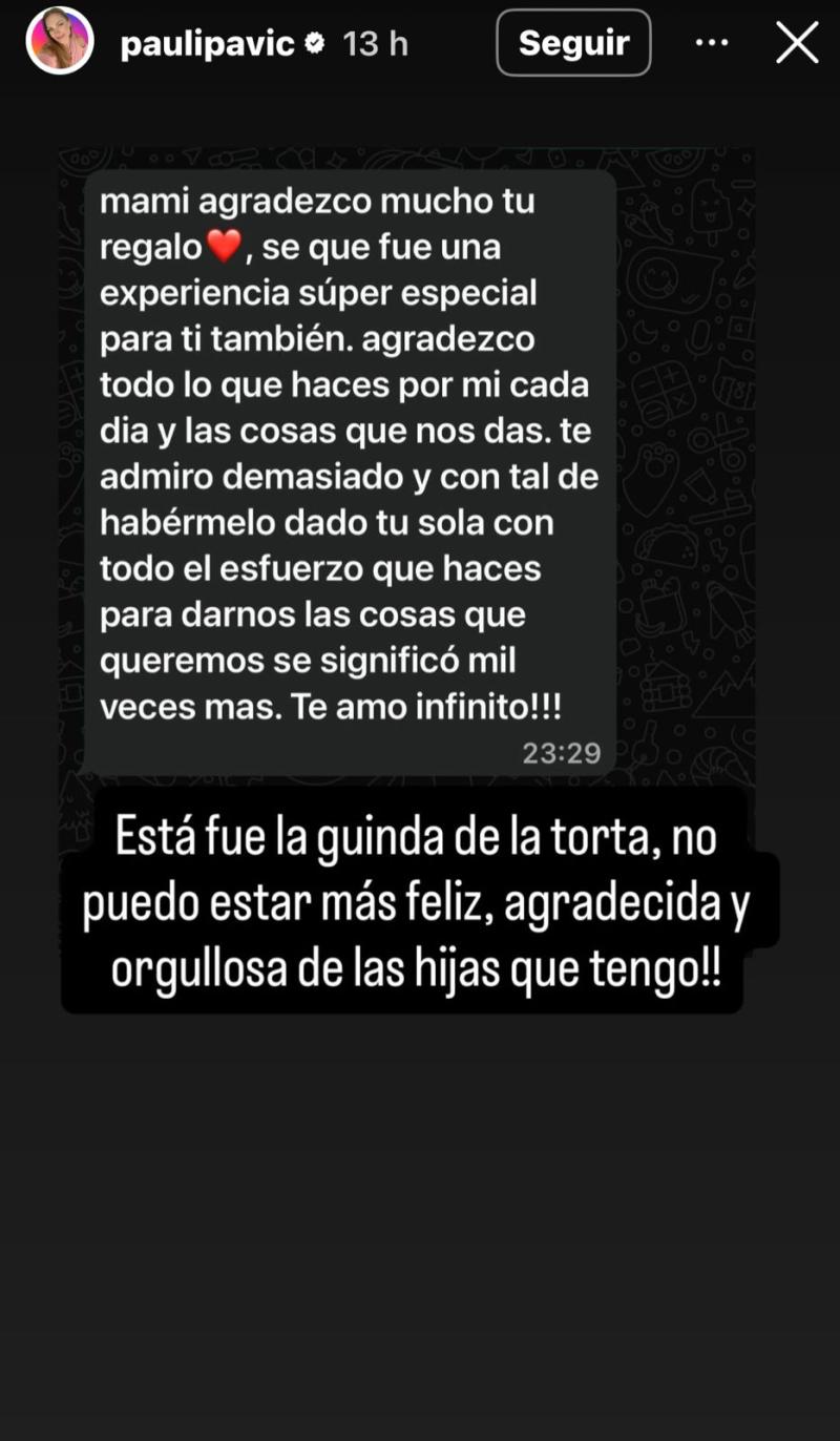 El regalo de Paula Pavic a su hija mayor