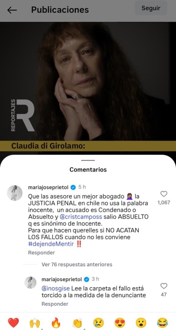 Comentario de María José Prieto - Instagram