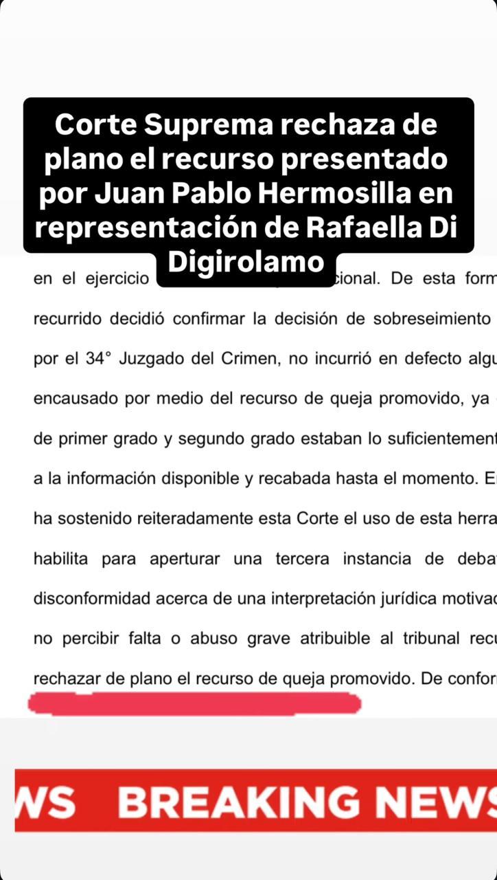 La Corte Suprema rechaza el recurso de Rafaella Di Girolamo contra Cristián Campos - Cecilia Gutiérrez