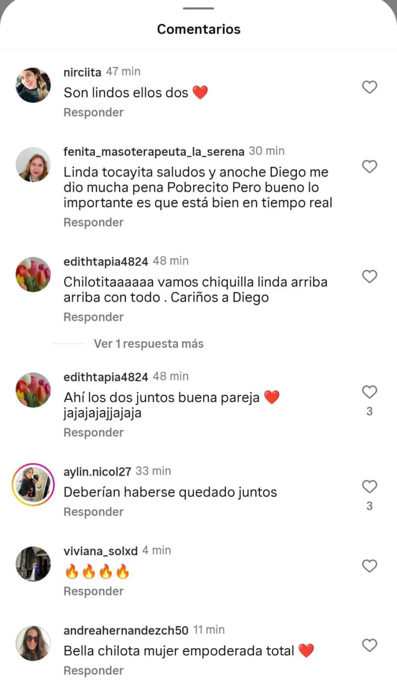 Comentarios del video en Instagram de Chilota y Diego Venegas