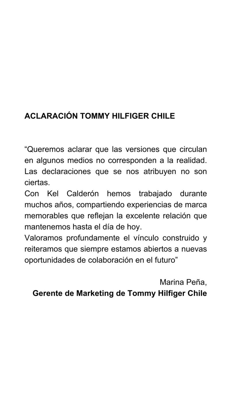 Comunicado Tommy Hilfiger sobre situación de Kel Calderón.
