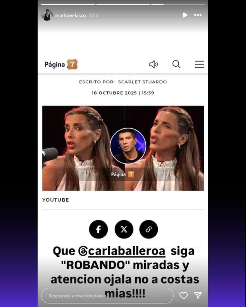 Mario Velasco responde a fuertes acusaciones de Carla Ballero - Instagram NE