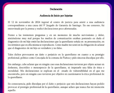 Las disculpas que Cathy Barriga leyó en la audiencia - Hay que decirlo