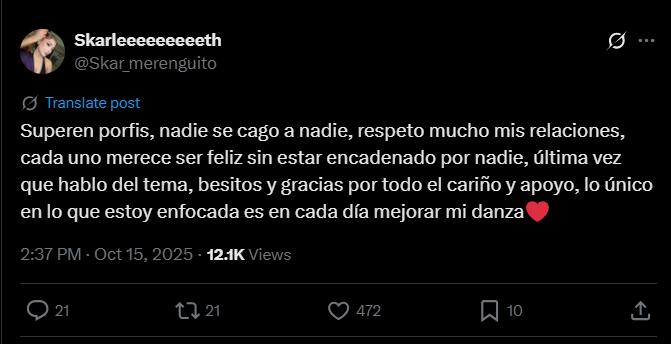 La respuesta de Skarleth Labra a acusaciones de infidelidad - X